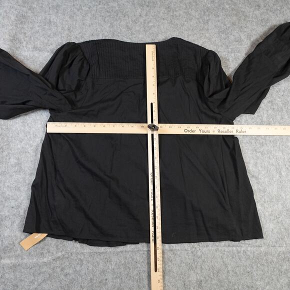 Reformation Top Womens Large NWT Livvy in Black Peasant Lace Detail V-Neck Puff - Picture 9 of 12